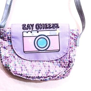 Kids Lilac Sequins "Cheese" Purse, Adjustable Strap 8.5" x 5.5" x 2"